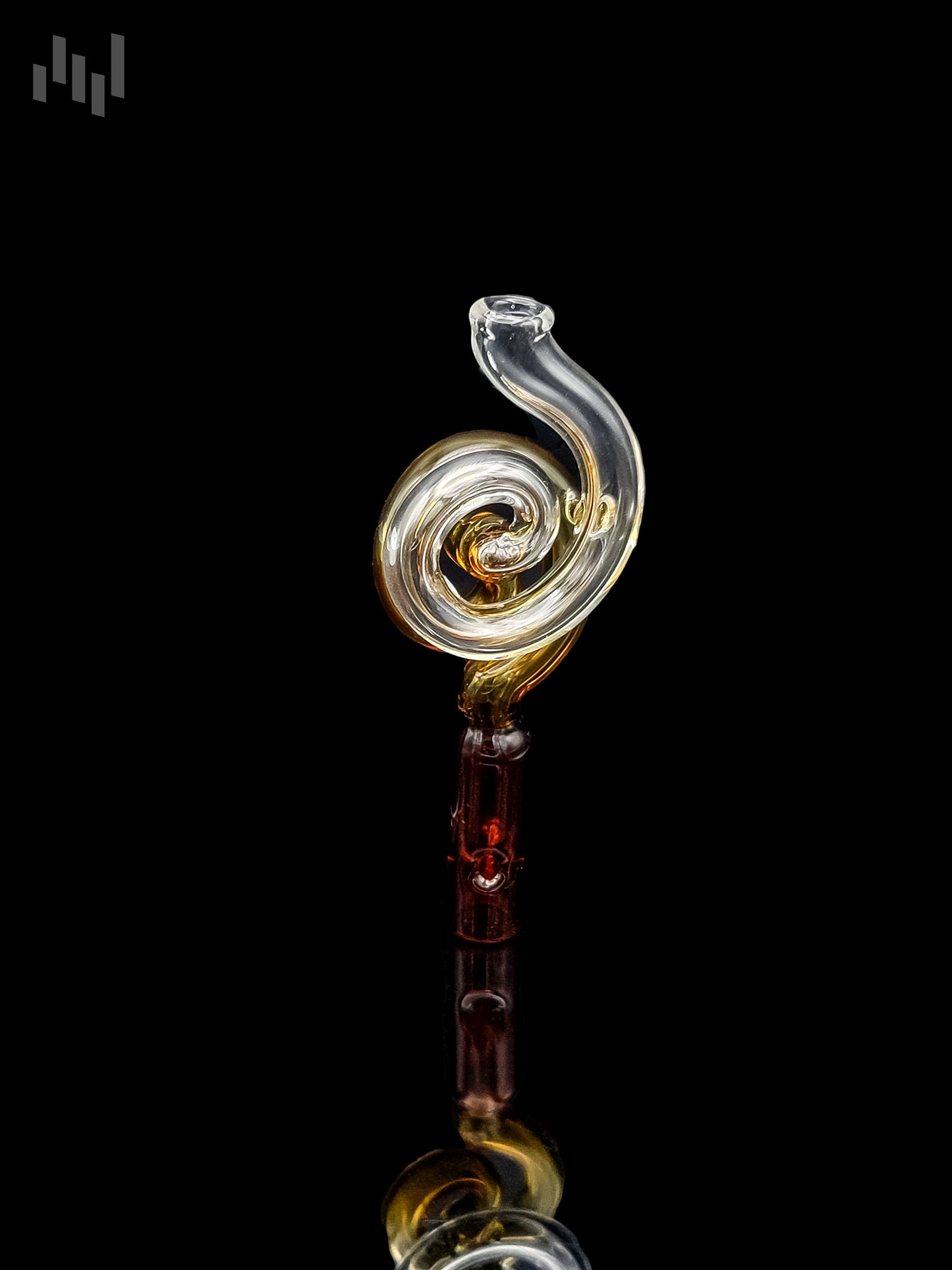 Double spiral stem by napglass, with a deep amber color that gradually fades into a clear spiral