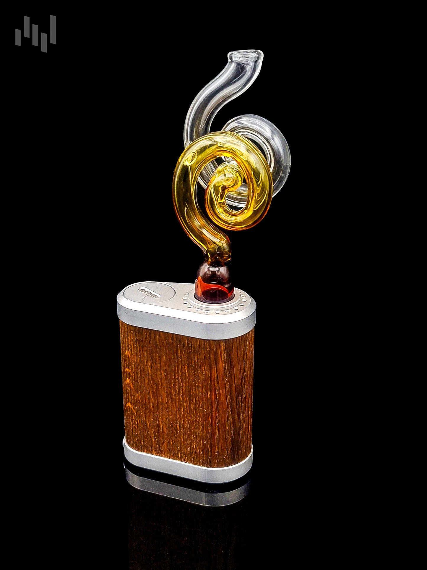 Double spiral stem by napglass, with a deep amber color that gradually fades into a clear spiral