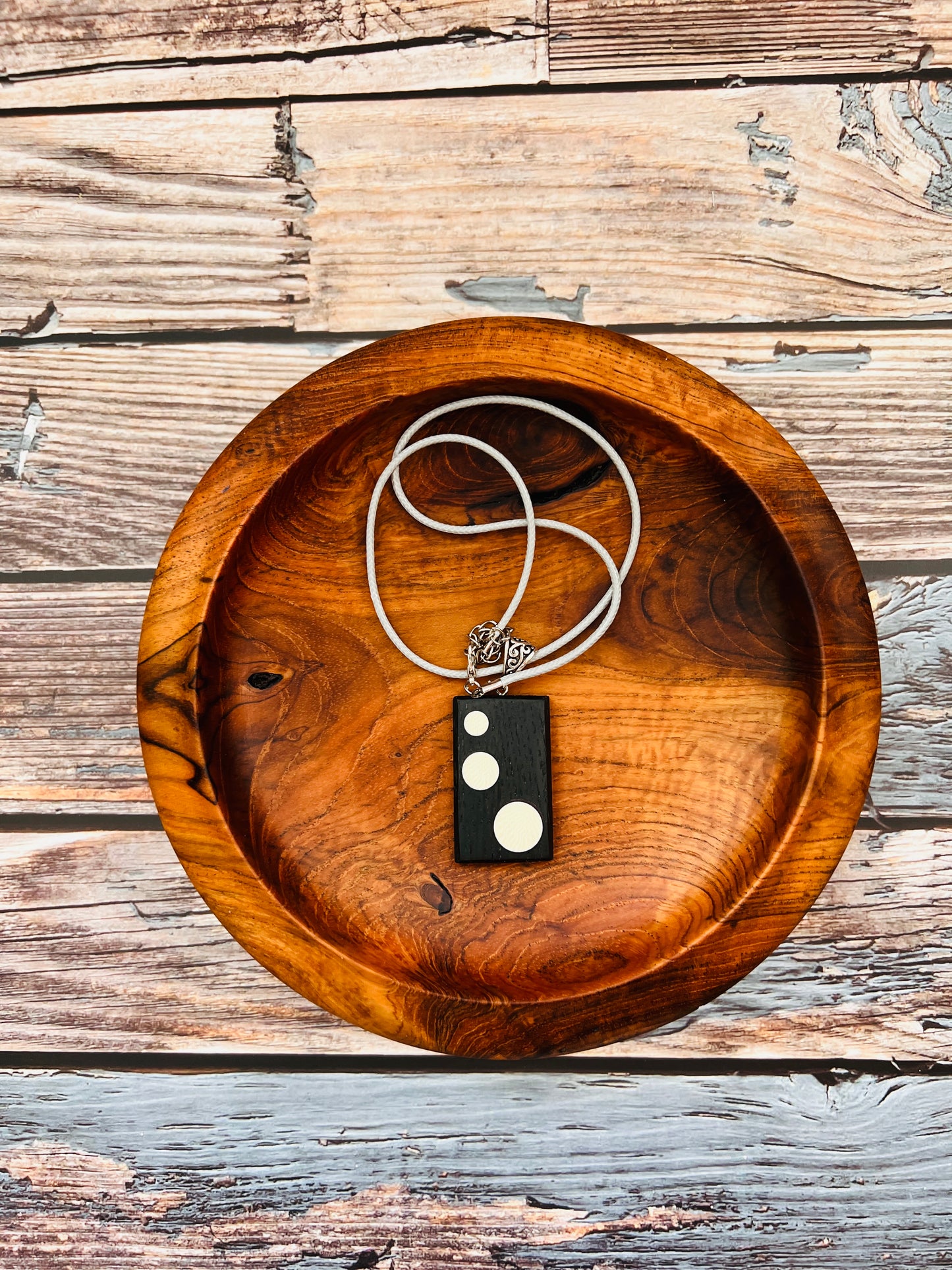 Bog Oak and Imitation Ivory Pendant, Sterling Silver Cuff